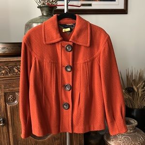 Tommy Hilfiger Orange Pleated Wool Coat